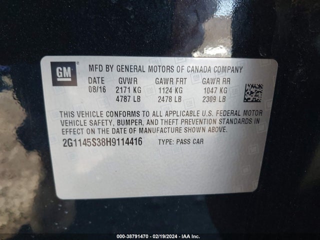 Chevrolet IMPALA 2LZ 2017 2G1145S38H9114416 Image 9