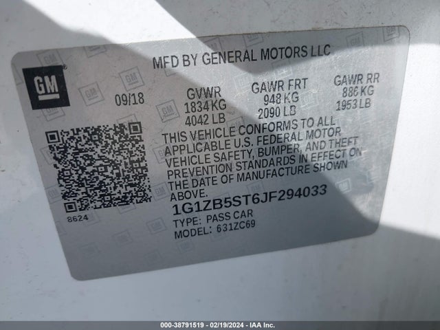 Chevrolet Malibu 1ls 2018 1G1ZB5ST6JF294033 Image 9