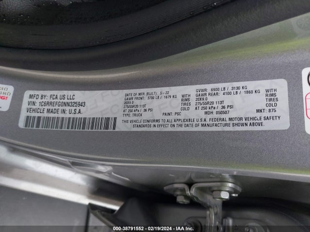RAM 1500 Big Horn  4x2 5'7 Box 2022 1C6RREFG0NN325943 Image 9