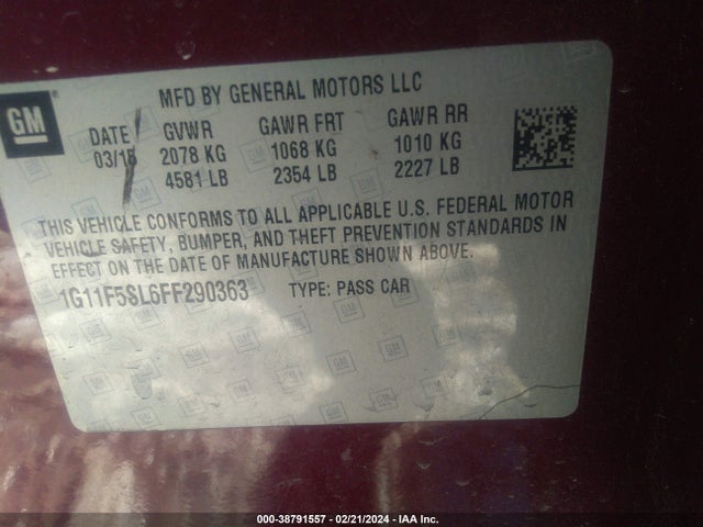 Chevrolet Malibu 1lz 2015 1G11F5SL6FF290363 Image 9