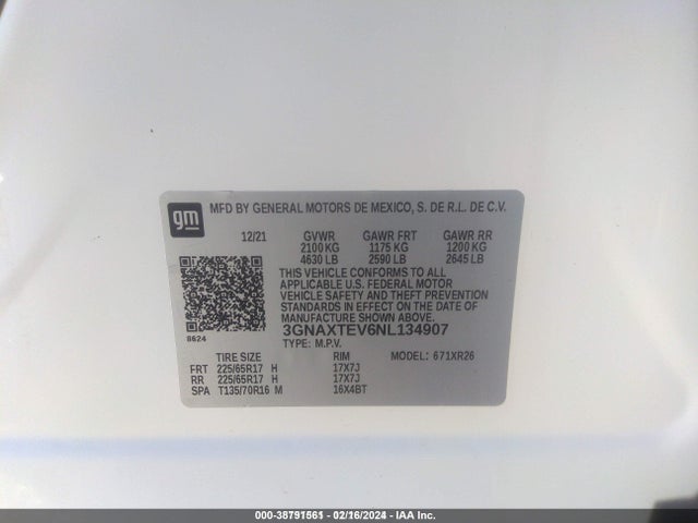 Chevrolet Equinox Awd 2fl 2022 3GNAXTEV6NL134907 Image 9