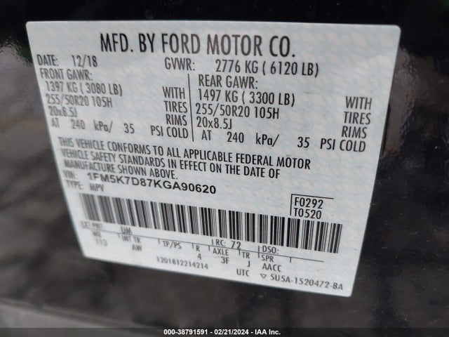Ford EXPLORER XLT 2019 1FM5K7D87KGA90620 Image 9