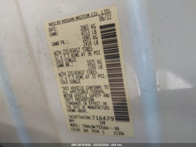 5N1BT3AA3NC716479 Nissan Rogue S Fwd