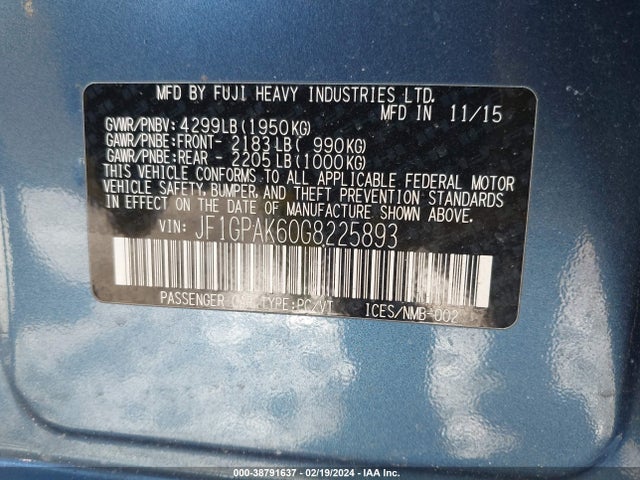 Subaru Impreza 2.0i Limited 2016 JF1GPAK60G8225893 Image 9