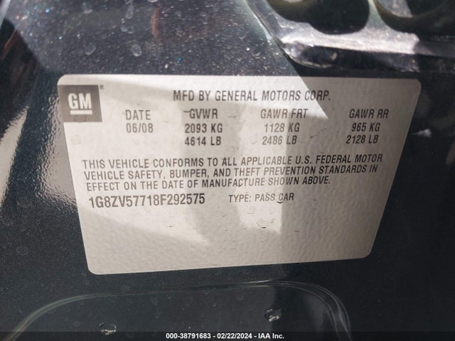 2008 SATURN AURA XR VIN: 1G8ZV57718F292575