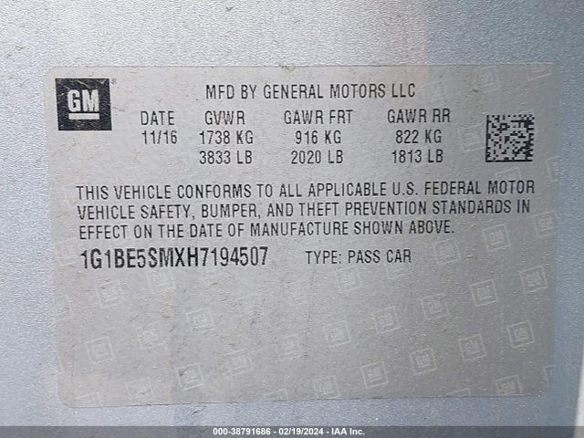 Chevrolet Cruze Lt Auto 2017 1G1BE5SMXH7194507 Image 9