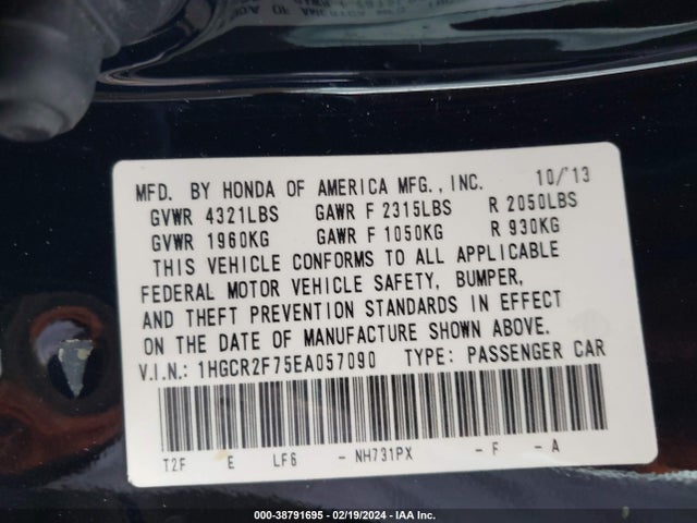 Honda ACCORD EX 2014 1HGCR2F75EA057090 Image 9