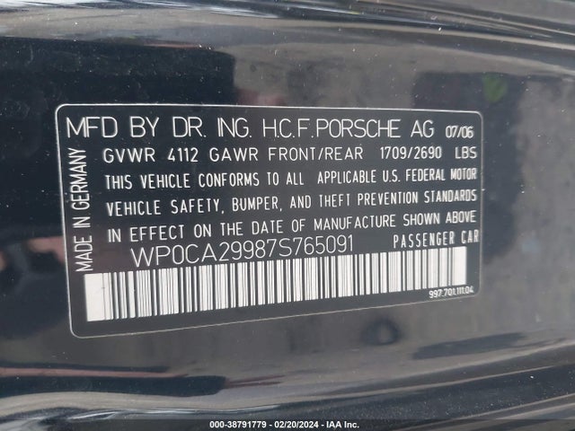 2007 PORSCHE 911 WP0CA29987S765091 Photo 8