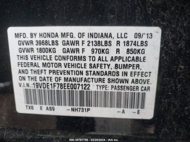 19VDE1F78EE007122 Acura Ilx 2.0l