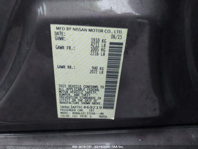 Nissan Altima 2.5 S 2015 1N4AL3AP7FC469219 Image 9