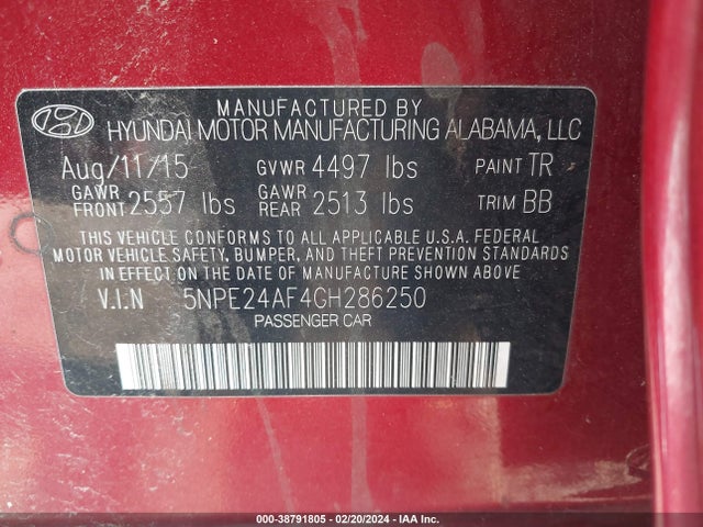 Hyundai SONATA SE 2016 5NPE24AF4GH286250 Image 9