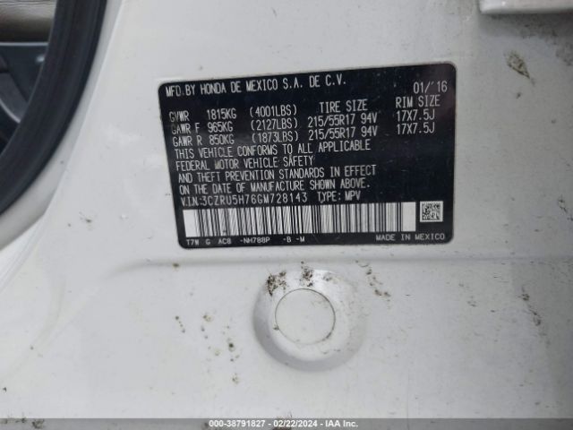 3CZRU5H76GM728143 Honda Hr-v Ex-l