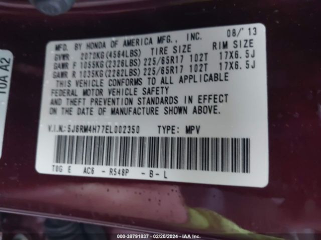 5J6RM4H77EL002350 Honda Cr-v Ex-l