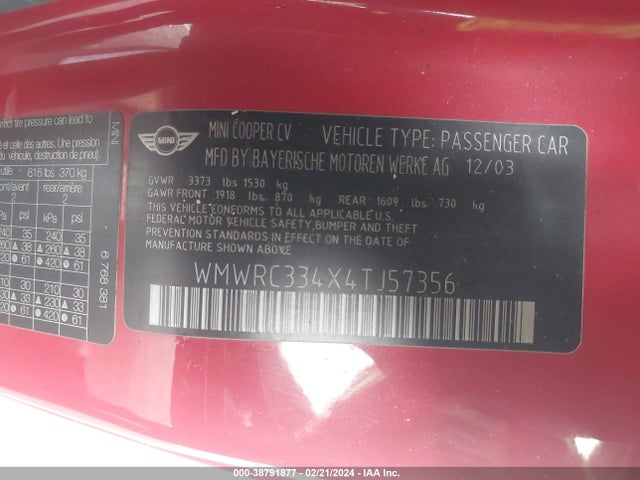 2004 MINI COOPER WMWRC334X4TJ57356 Photo 8
