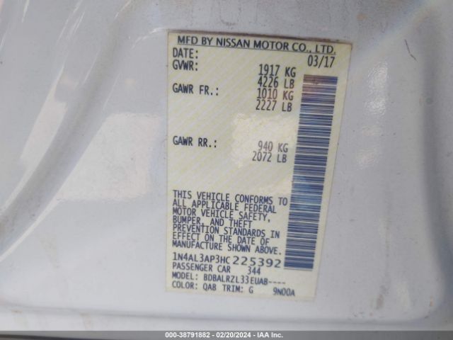 1N4AL3AP3HC225392 Nissan Altima 2.5 Sl