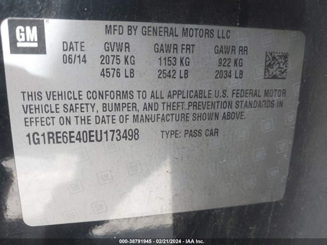 Aukcja sprzedaży 2014 Chevrolet Volt, vin: 1G1RE6E40EU173498, numer aukcji: 38791945