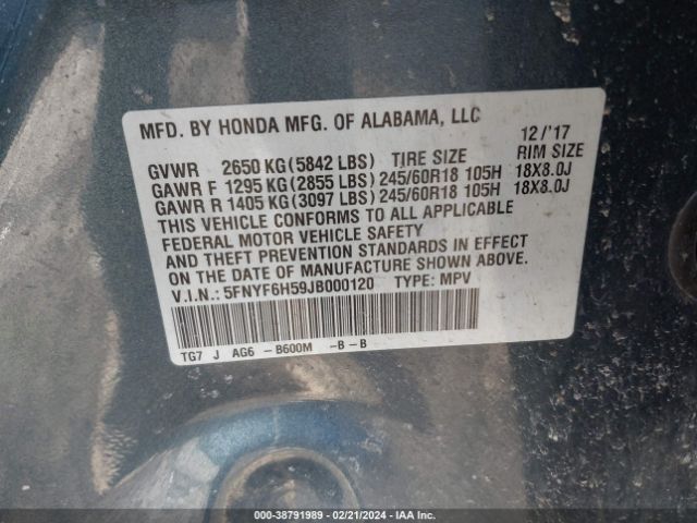 5FNYF6H59JB000120 Honda Pilot Ex-l