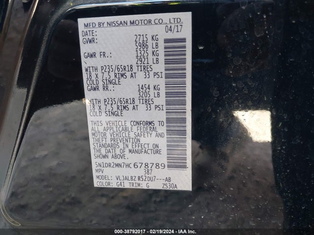 Nissan Pathfinder S 2017 5N1DR2MN7HC678789 Image 9