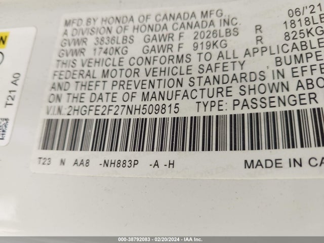 Honda Civic Lx 2022 2HGFE2F27NH509815 Image 9
