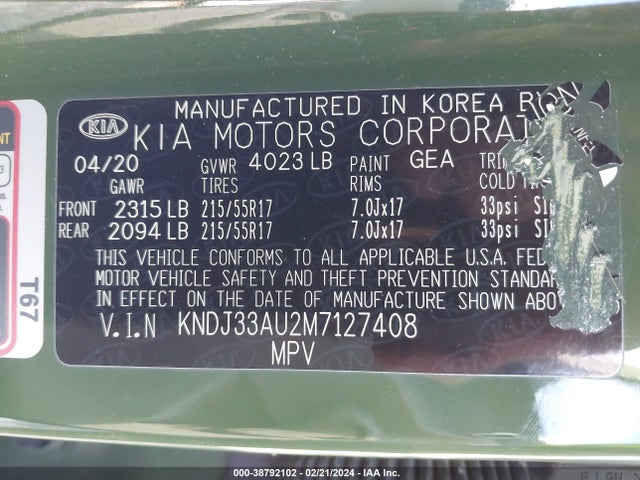 KIA SOUL EX 2021 KNDJ33AU2M7127408 Image 9
