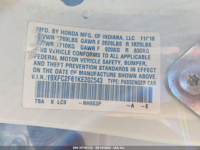 Honda Civic Lx 2019 19XFC2F61KE202543 Image 9