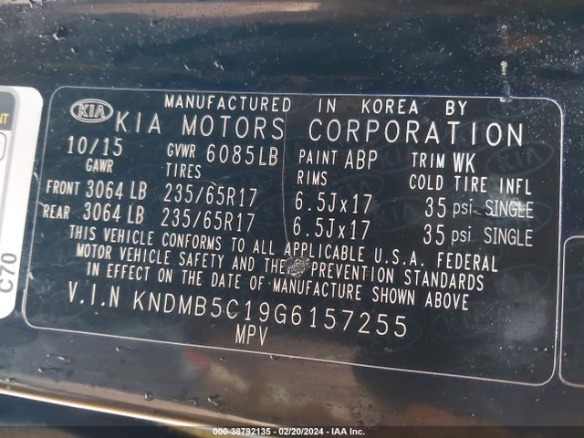 KIA SEDONA LX 2016 KNDMB5C19G6157255 Image 9