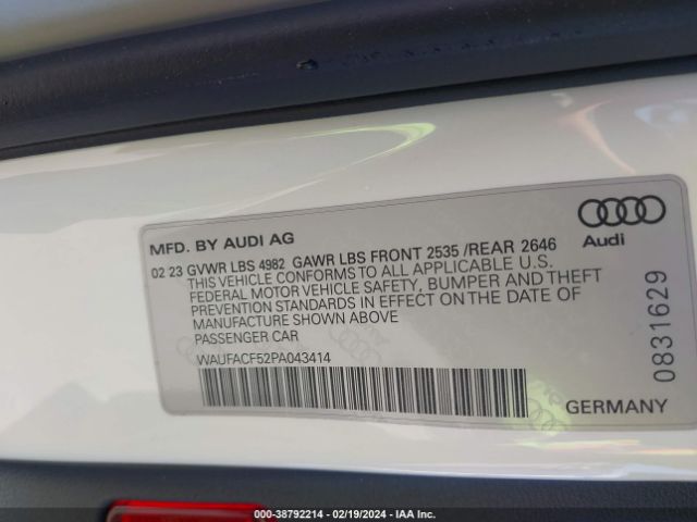 WAUFACF52PA043414 Audi A5 Sportback Premium Plus 45 Tfsi S Line Quattro S Tronic