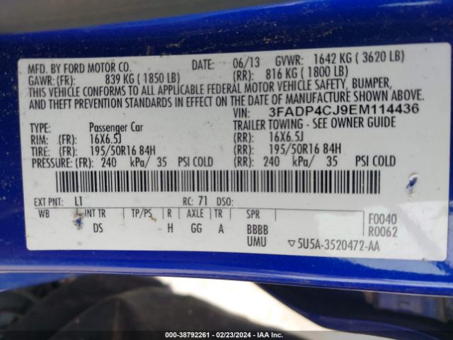3FADP4CJ9EM114436 Ford Fiesta Titanium