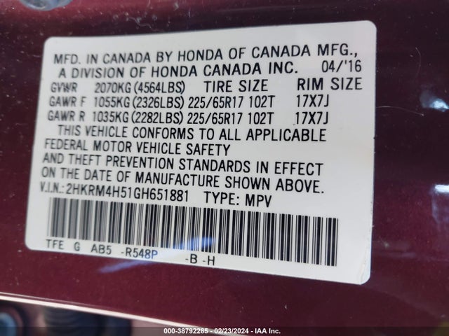 Honda CR-V EX 2016 2HKRM4H51GH651881 Image 9