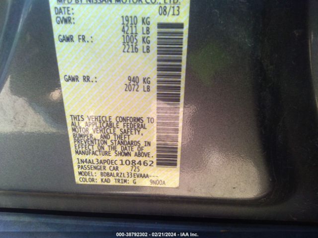 1N4AL3AP0EC108462 Nissan Altima 2.5 S