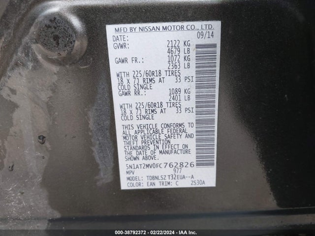 Nissan Rogue Sl 2015 5N1AT2MV0FC762826 Image 9