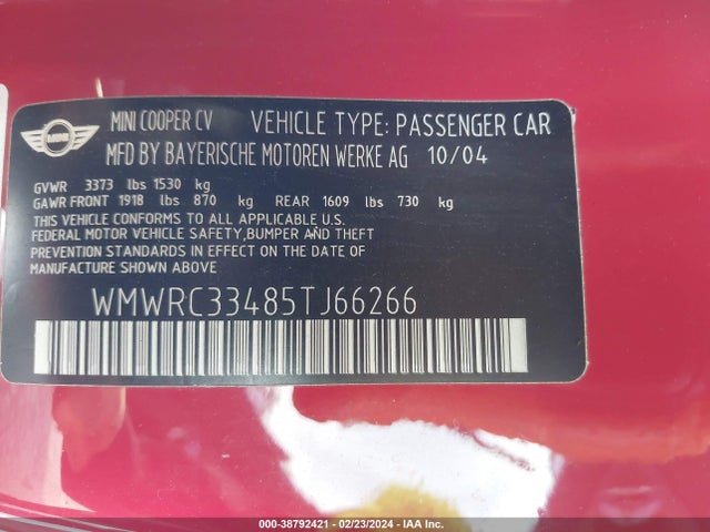 2005 MINI COOPER WMWRC33485TJ66266 Photo 8