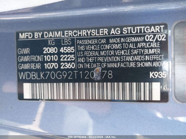 2002 MERCEDES-BENZ CLK 430 WDBLK70G92T120778 Photo 8