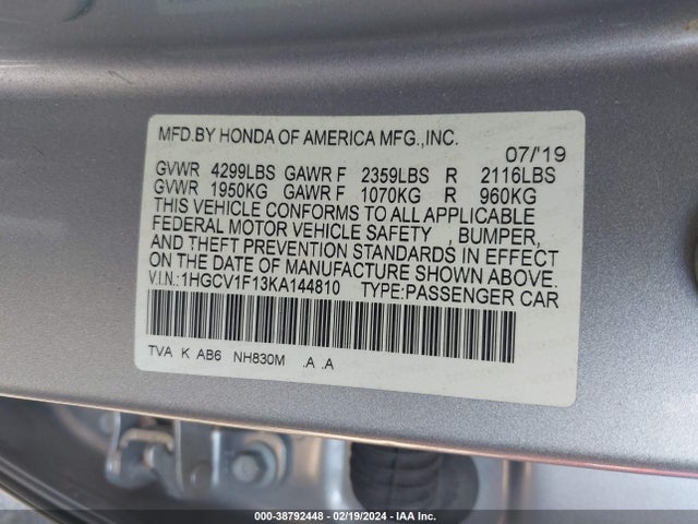 Honda ACCORD LX 2019 1HGCV1F13KA144810 Image 9
