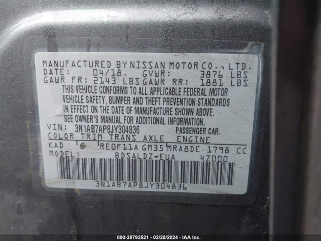 Nissan SENTRA SV 2018 3N1AB7AP8JY304836 Image 9