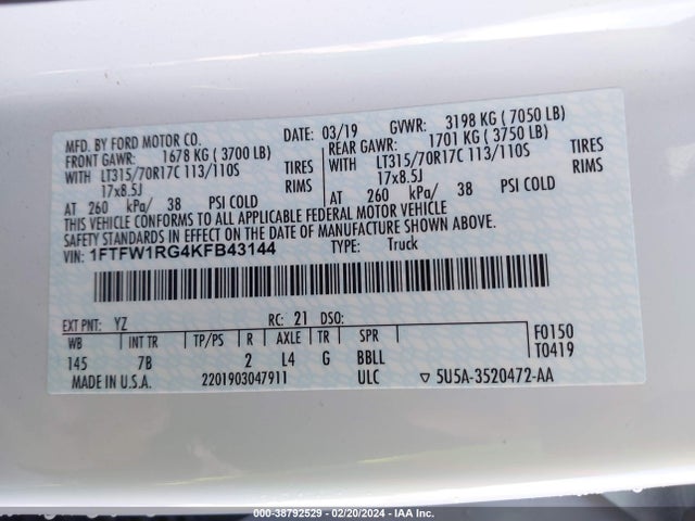 Ford F-150 Raptor 2019 1FTFW1RG4KFB43144 Image 9