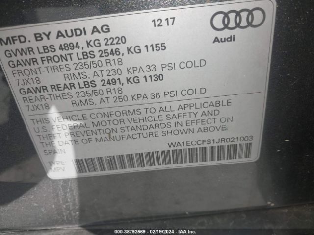 2018 AUDI Q3 WA1ECCFS1JR021003 Photo 8