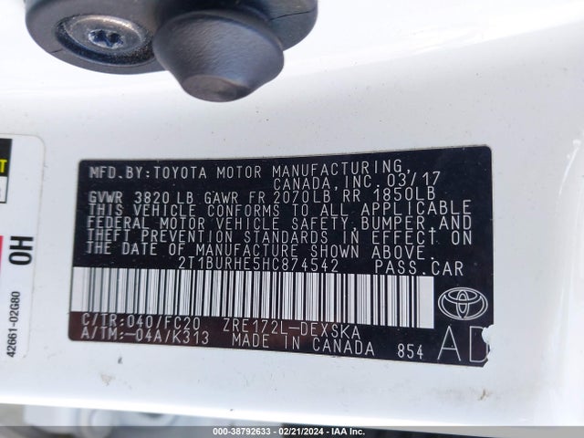 Toyota COROLLA SE 2017 2T1BURHE5HC874542 Image 9