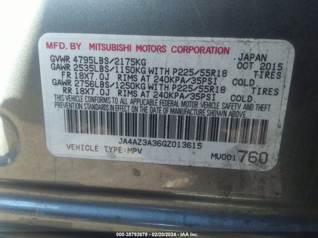 Mitsubishi Outlander Se 2016 JA4AZ3A36GZ013615 Image 9