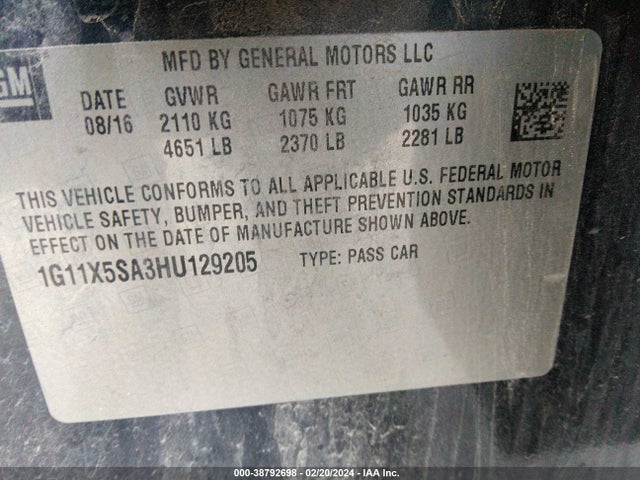 Chevrolet Impala 1fl 2017 1G11X5SA3HU129205 Image 9