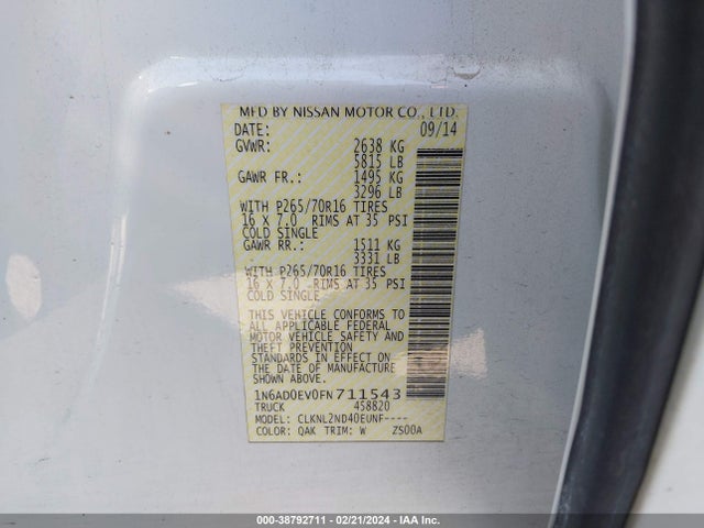 Nissan Frontier Sv 2015 1N6AD0EV0FN711543 Image 9
