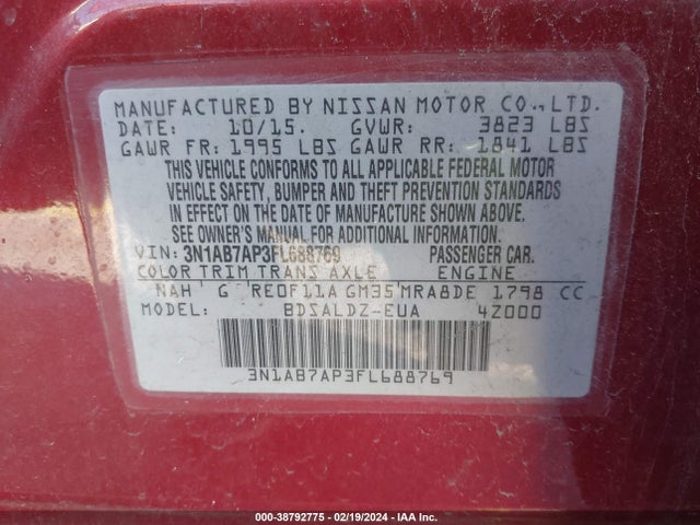 Nissan SENTRA SV 2015 3N1AB7AP3FL688769 Image 9