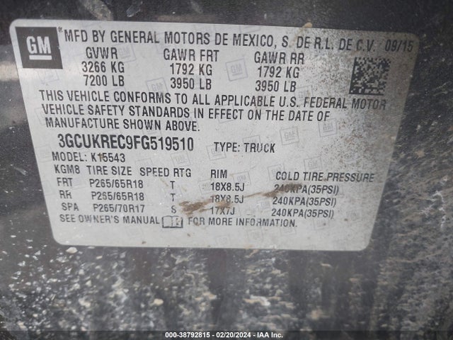 Chevrolet Silverado 1500 1lt 2015 3GCUKREC9FG519510 Image 9