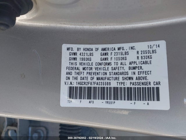 Honda Accord Ex-l 2015 1HGCR2F87FA035599 Image 9