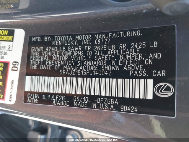 58AJZ1B15PU140042 Lexus Es 350 F Sport Handling