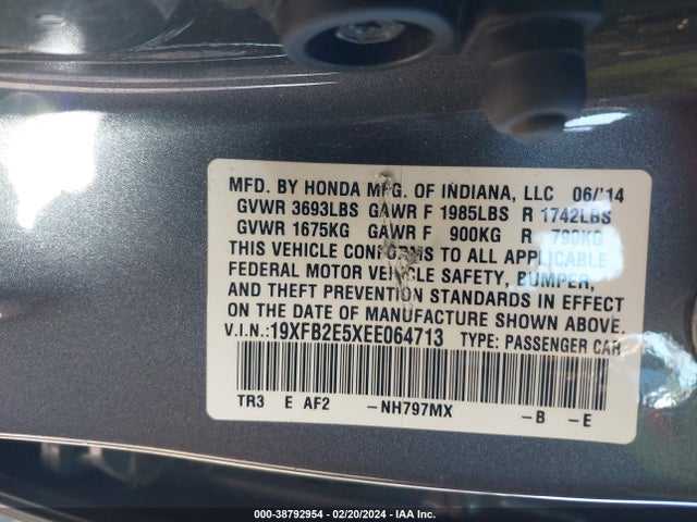 Honda Civic Lx 2014 19XFB2E5XEE064713 Image 9
