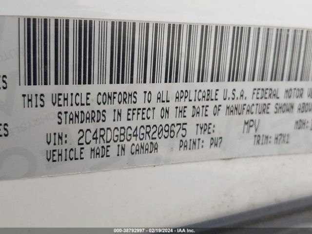 2C4RDGBG4GR209675 Dodge Grand Caravan Se