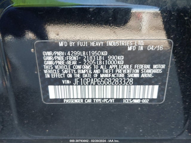 JF1GPAP65G8283328 Subaru Impreza 2.0i Sport Premium