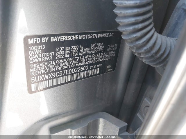 BMW X3 Xdrive28i 2014 5UXWX9C57E0D22600 Image 9