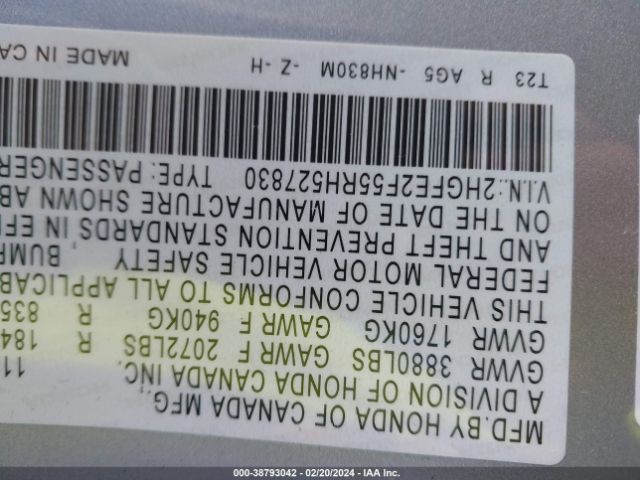 2HGFE2F55RH527830 Honda Civic Sport
